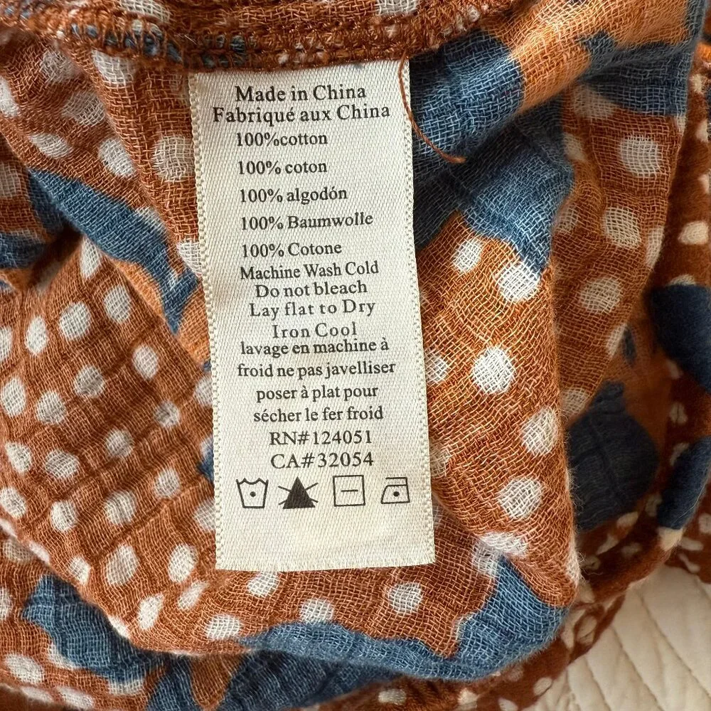 Porridge by Anthropologie Floral Blue & Gold Ruffled Crop Top - Size M - Picture 3 of 8